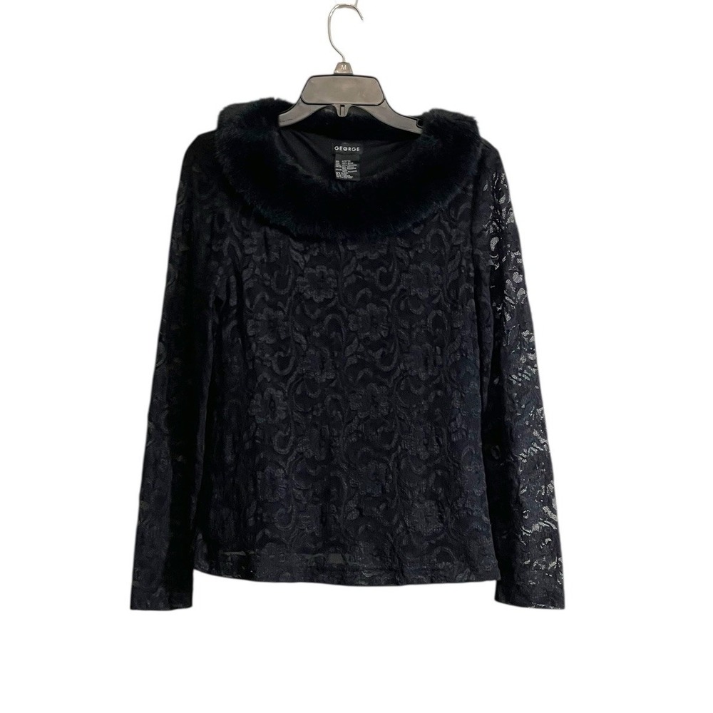 Y2K George Large Black Lace Faux Fur Collar Whimsigoth Grunge Dark Coquette